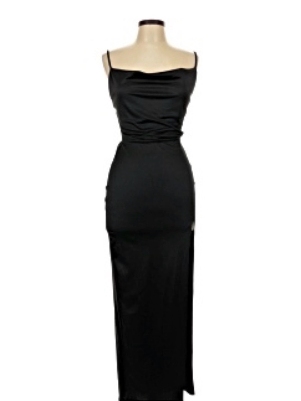 Vibe Black Satin Cowl Neck Slip Maxi Dress